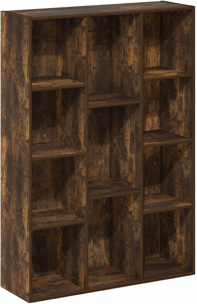 Furinno LUDER Book Shelf, 11-Cube Bookshelf, Reversible Bookcase, 9.4 x 29.1 x 41.7, for Living Room, Bedroom, Home Office, Amber Pine