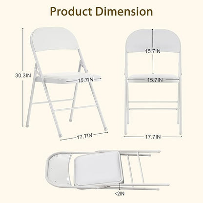 6 Pack White Folding Chairs with Comfortable Cushion and Back, Portable & Foldable Indoor Outdoor Chairs with Durable Metal Frame for Office/Party/Events/Kitchen/Dinning/Wedding, 330lbs Capacity