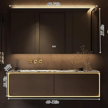 50IN Bathroom Vanity Set with a Single Sink - Embedded Sensor Light Strip & Large Capacity Floating Cabinet | Modern Bathroom Vanities with Defogging Mirror Surface & LED Lighting (Mirror Cabinet)