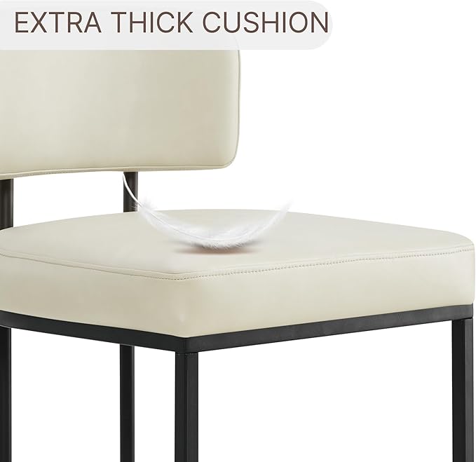 26" H Counter Height Bar Stools Set of 4, Modern Faux Leather Upholstered Barstools with Backrest for Kitchen Island, Black Metal Frames, Cream