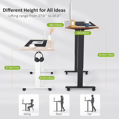 farexon Electric Standing Desk, Adjustable Height Mobile Home Office Desk, 48x24 Inches Ergonomic Computer Desk with 4 Preset Heights, 27-46in Lifting Range Stand up Desk（Black）