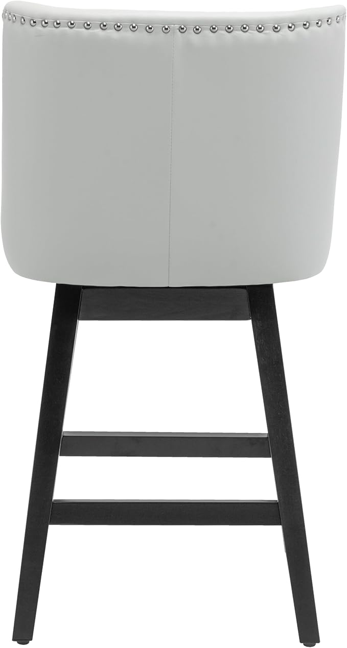 Bar Stool, PU Leather Barstool, 26 Inch Upholstered Counter Stools with 13.8" High Back and Footrest, Swivel Counter Height Barstools for Kitchen Island Home Bar Light Gray