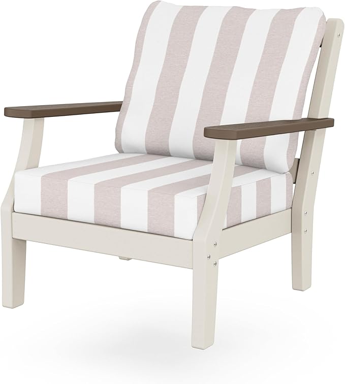 Martha Stewart by POLYWOOD® Chinoiserie Deep Seating Chair in Sand/Kona/Cabana Stripe Dune Burlap