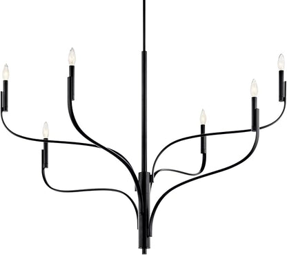 KICHLER Livadia 6-Light Chandelier, Soft Modern-Light in Black, for Foyer, Great Room, or Vaulted Dining or Bedroom (33.25" x 47.25"), 52674BK