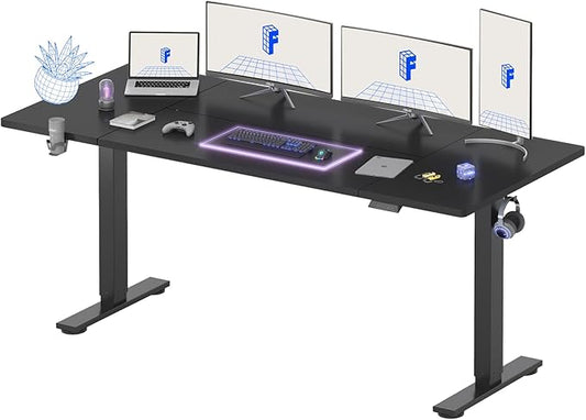FLEXISPOT 79 x 32 Inch Large Standing Desk, Stand Up Desk with Splice Board, Rising Desks for Home Office, Office Desk with Cup Holder and Headphone Hook (Black Frame + Black Top, 2 Packages)