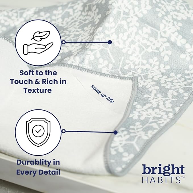 Kitchen Towel and Sponge Set Grey, 6 Piece Super Absorbent Reusable Quick Dry Towels and Washable Sponges Made from Recycled Materials, Durable Eco Friendly Cleaning Set for Kitchen
