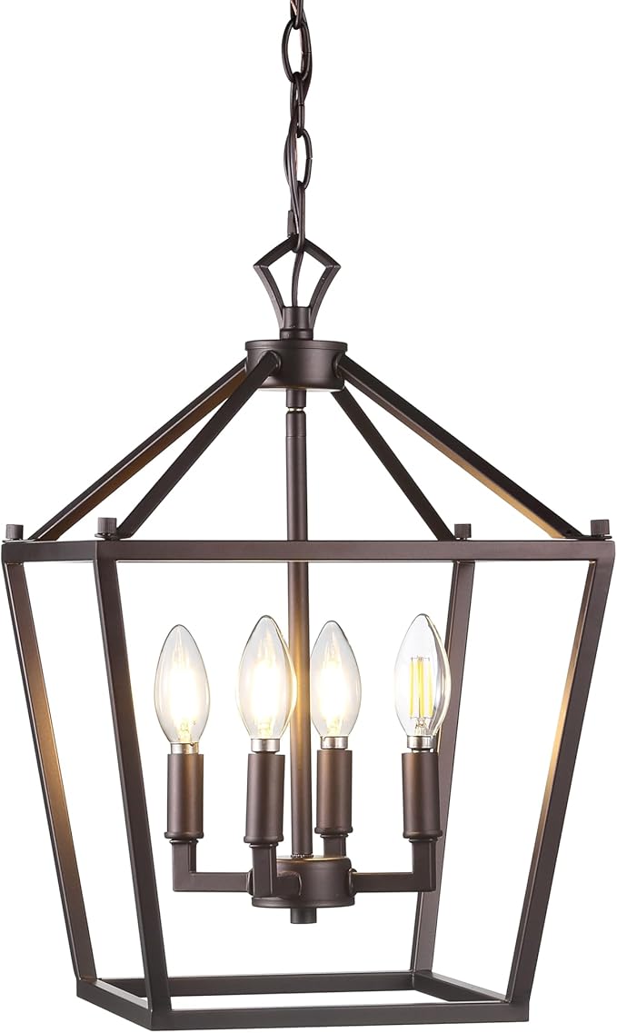 JONATHAN Y JYL7436A Pagoda Lantern Dimmable Adjustable Metal LED Pendant Classic Traditional Farmhouse Dining Room Living Room Kitchen Foyer Bedroom Hallway, 12 in, Oil Rubbed Bronze