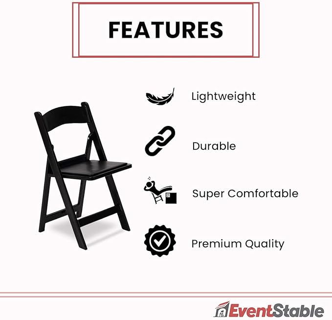 EventStable Titan PRO Resin Folding Chair - Black Indoor/Outdoor Lightweight Foldable Chair - Vinyl Padded Folding Chair for Weddings Parties Events - 100 Pack