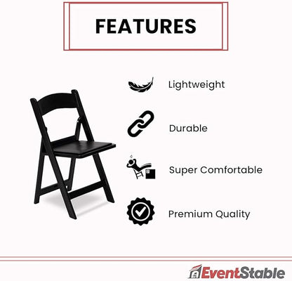 EventStable Titan PRO Resin Folding Chair - Black Indoor/Outdoor Lightweight Foldable Chair - Vinyl Padded Folding Chair for Weddings Parties Events - 100 Pack