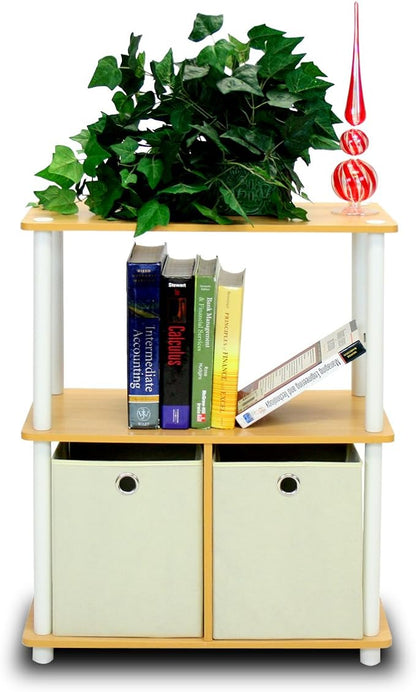 Furinno Go Green 3-Tier 2-Bin Multi-Purpose Storage Shelf (Set of 2), Beech