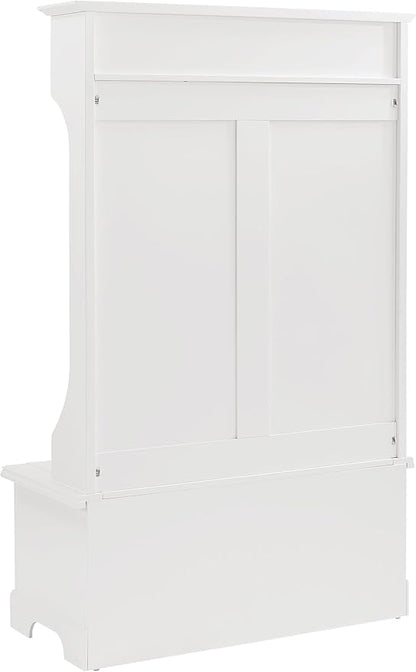 Crosley Furniture Campbell Hall Tree with Storage Bench and Coat Rack Hooks for Hanging, White