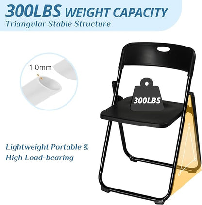 Karl home 4 Pcs Folding Chair, 300LBS Lightweight Foldable Plastic Chair, Reinforced Metal Frame Easy to Fold & Store for Indoor & Outdoor, Wedding, Party, Meeting Room, Patio and Garden, Black