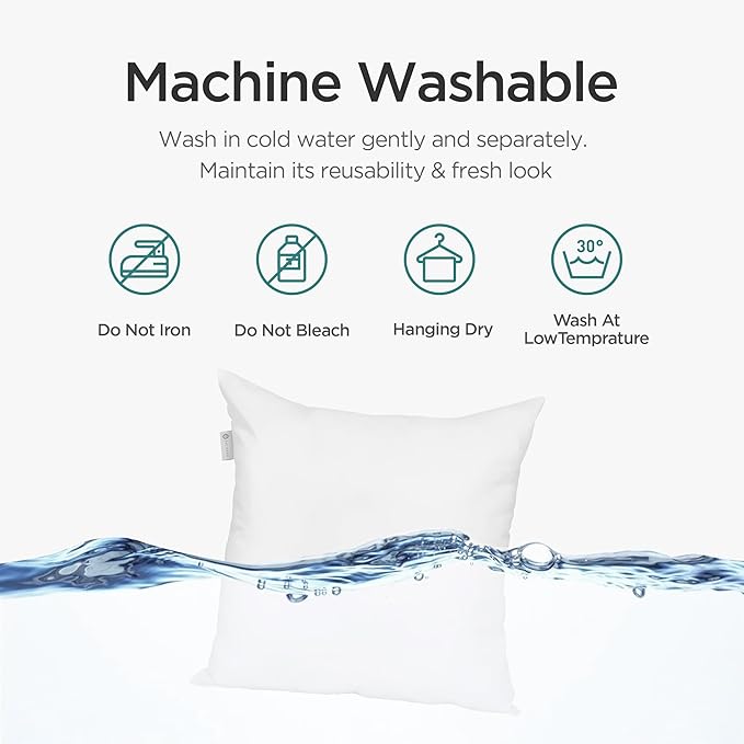 Acanva 20x20 Throw Pillow Inserts Set of 2, Premium Polyester Fiber Fill Square Sham Stuffer Cushion for Sofa, Bed, Couch and Chair, Machine Washable, White