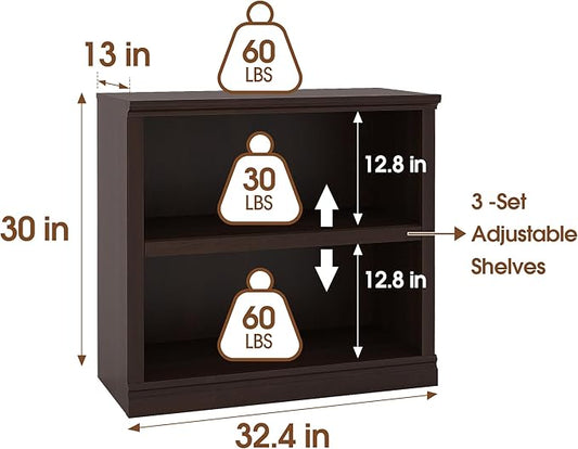 Bookcase, Open Storage Book Cases/Shelves, Floor Standing Indoor Furniture 2 Shelf Book case for Farmhouse Library Office Bedroom Kids, Dark Cherry - 2 Tier