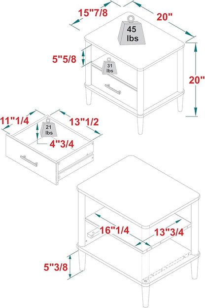 Walker Edison Modern 1-Drawer Nightstand, 20 Inch, Black 20-Inch