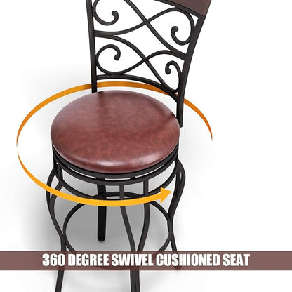 COSTWAY Bar Stools Set of 2, 360 Degree Swivel, 30" Bar Height Bar Stools, Leather Padded Seat Bistro Dining Kitchen Pub Metal Chairs with Back for Kitchen Island (Set of 2)