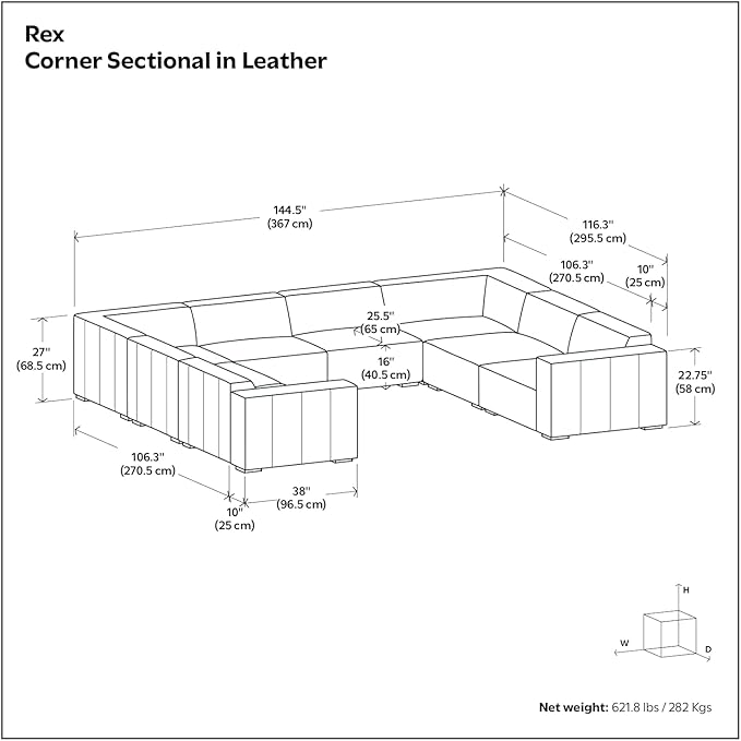 SIMPLIHOME Rex U-Shaped Sectional Modular Sofa in Full-Grain Genuine Leather, Caramel Brown, 144-inches Wide, Handcrafted Modern-Style Large Leather Couch for Living Room