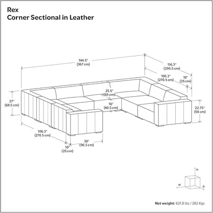 SIMPLIHOME Rex U-Shaped Sectional Modular Sofa in Full-Grain Genuine Leather, Sienna, 144-inches Wide, Handcrafted Modern-Style Large Leather Couch for Living Room