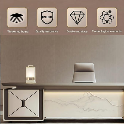 86IN L-Shaped Executive Desk with Drawer Cabinet, Executive Office Desk with LED Strip & Exquisite Handle & Fashionable Pattern Design