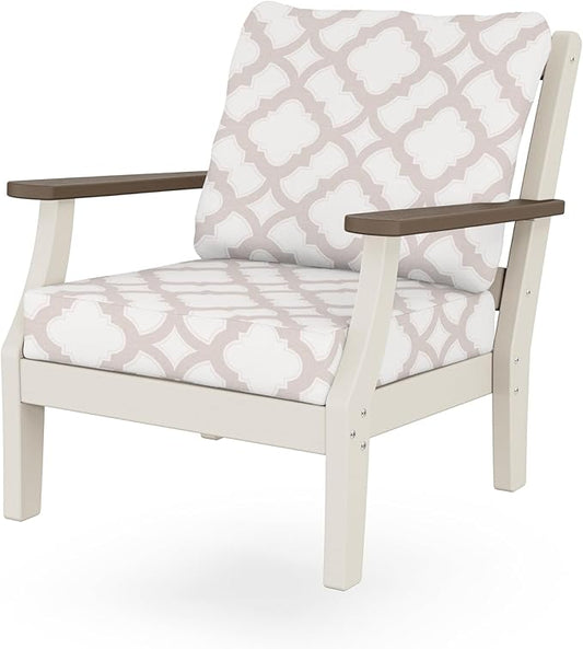 Martha Stewart by POLYWOOD® Chinoiserie Deep Seating Chair in Sand/Kona/Trellis Dune Burlap