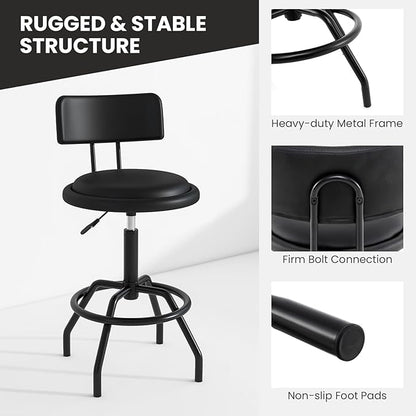 COSTWAY Adjustable Height Bar Stool, 360 Degree Swivel, Modern Guitar Stool for High Ergonomic Seating, with PU Leather Cushion, Heavy Duty Steel Frame for Bar, Shop and Music, Garage, Black