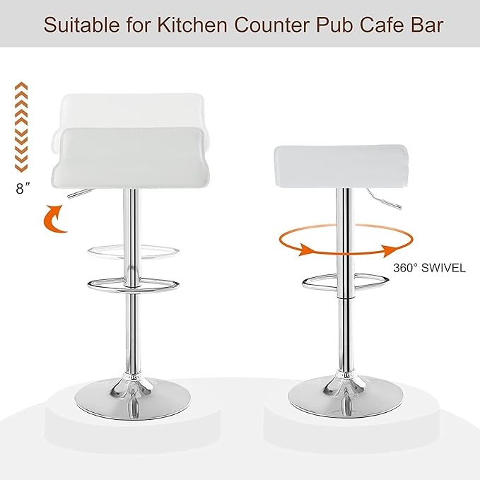 VECELO Bar Stools Set of 4, Armless Adjustable Swivel Barstools, Modern Backless Counter Height Stools for Kitchen, Island, Bar, White