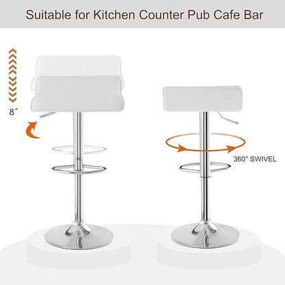 VECELO Bar Stools Set of 4, Armless Adjustable Swivel Barstools, Modern Backless Counter Height Stools for Kitchen, Island, Bar, White
