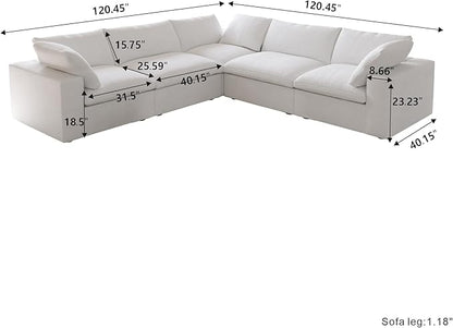 Cloud Modular Sectional Sofa for Livingroom,Large Down Filled Comfort Corner Sectional Sofa Couch Wide Deep Seat Convertible Couches for Office Apartment,V Shaped,White