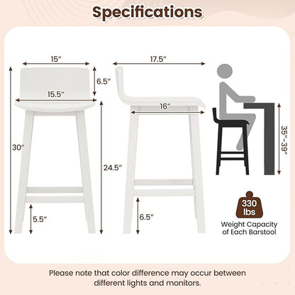 COSTWAY Solid Wood Bar Stools Set of 2, 24.5-inch Counter Height Chairs with Low Back and Footrest, Farmhouse Wooden Armless barstools for Kitchen Island, Dining Room, Cafe, Breakfast, White