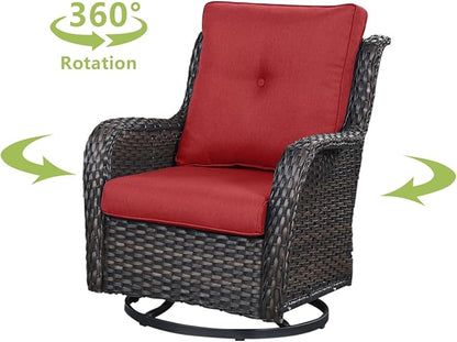 HUMMUH Patio Furniture 6 Pieces Outdoor Furniture Set PE Wicker Sofa with Swivel Rocking Chairs,Ottomans,Coffee Table