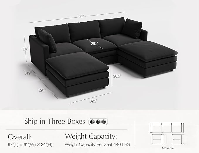 Txtin's Sectional Couches for Living Room U Shaped Cloud Couch with Ottoman Deep Plush 5 Seats Sofa Modern Sofa for Apartment