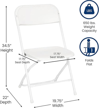 Flash Furniture Hercules Series Big & Tall Stackable Plastic Folding Chairs, Extra Wide Commercial Event Seats, Set of 4, White