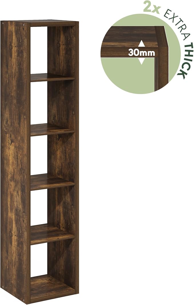 Furinno Cubicle Book Shelf, 5-Cube Vertical Thick Frame Bookshelf, Horizontally & Vertically Reversible Bookcase with Open Back, 14.6 x 15.9 x 72, for Living Room, Bedroom, Home Office, Amber Pine