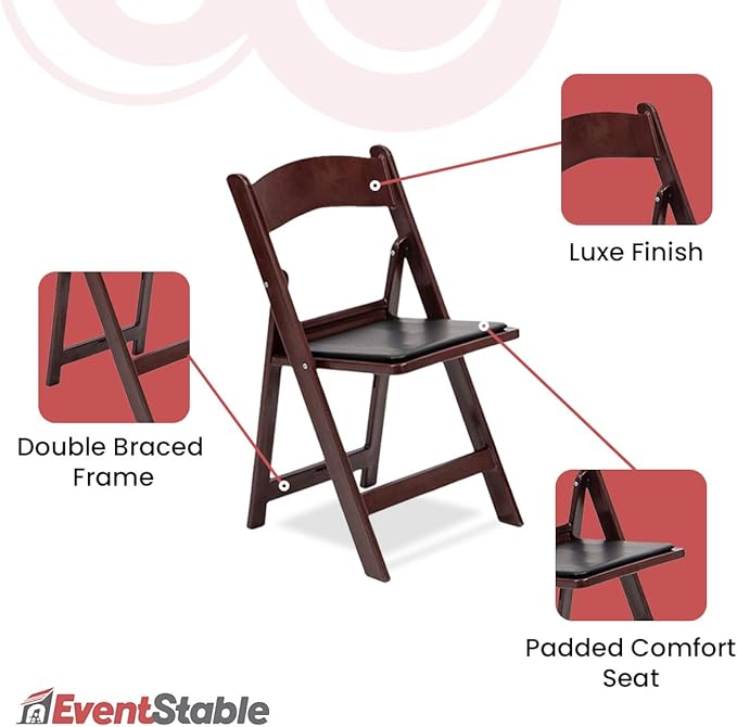 EventStable Titan PRO Resin Folding Chair - Mahogany Indoor/Outdoor Lightweight Folding Chair with Vinyl Padded for Weddings Parties Events - 100 Pack