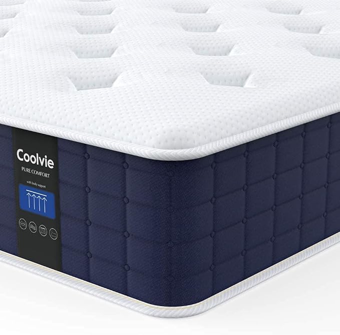 Coolvie Twin XL Mattress, 10 Inch Twin XL Size Hybrid Mattress, Individual Pocket Springs with Memory Foam, Bed in a Box, Cooler Sleep with Pressure Relief and Support