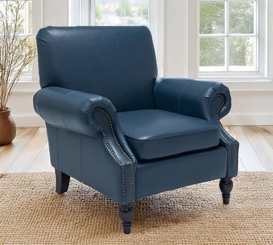 Accent Chair,22.4" Seat Depth Armchair with Roll Arms,36.6W*34.3D*34.6H Living Room Chair,Wood Legs,Set of 1,Faux Leather in Navy