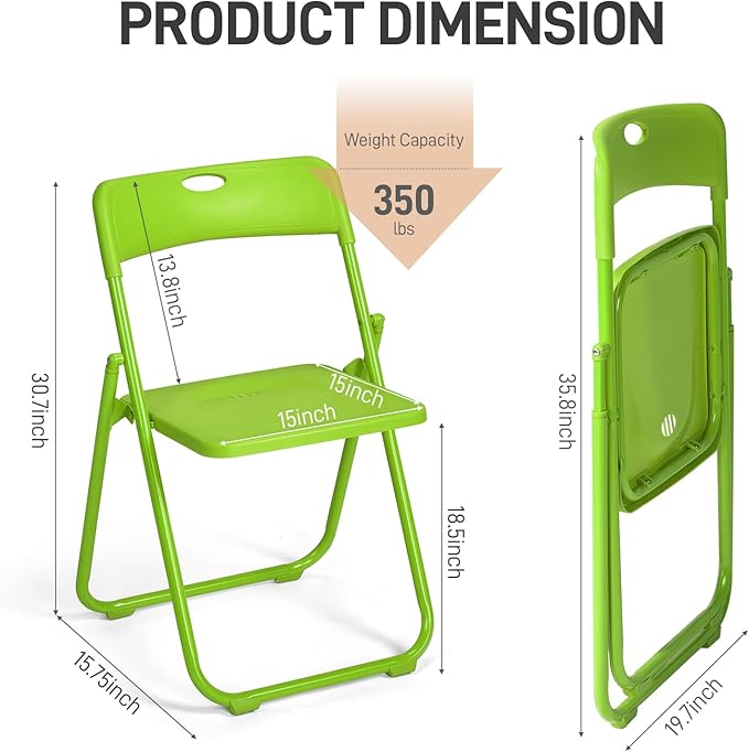Karl home 10 Pcs Folding Chair, 300LBS Lightweight Foldable Plastic Chair, Reinforced Metal Frame Easy to Fold & Store for Indoor & Outdoor, Wedding, Party, Meeting Room, Patio and Garden, Green
