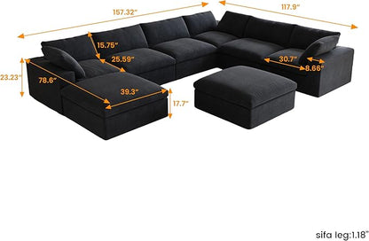 Cloud Modular Sectional Sofa Couch,Oversized Couch 8 Seater for Living Room,160.6" U Shaped Convertible Couches with Storage Ottoman, Covers Washable&Replaceable