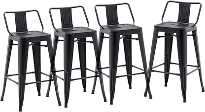 HAOBO Home 30" Low Back Metal Counter Stool Height Bar Stools [Set of 4] for Indoor/Outdoor Barstools, Matte Black