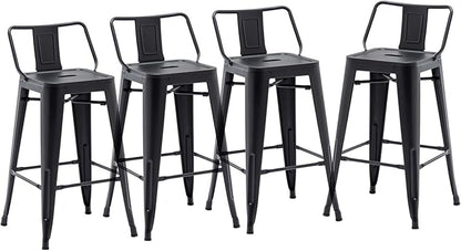 HAOBO Home 26" Low Back Metal Counter Stool Height Bar Stools [Set of 4] for Indoor/Outdoor Barstools, Matte Black