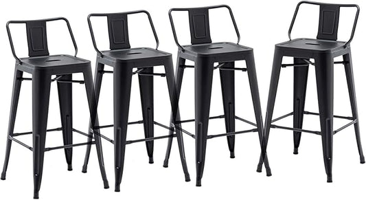 HAOBO Home 24" Low Back Metal Counter Stool Height Bar Stools [Set of 4] for Indoor/Outdoor Barstools, Matte Black
