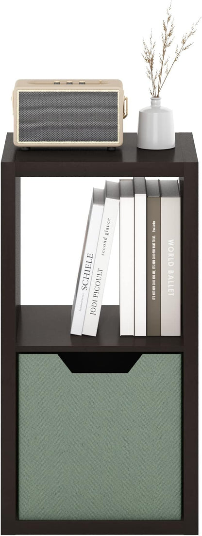 Furinno CUBICLE Book Shelf, 2-Cube Thick Frame Bookshelf, Horizontally & Vertically Reversible Bookcase with Open Back, 14.6 x 15.9 x 30, for Living Room, Bedroom, Home Office, Black Dark Oak