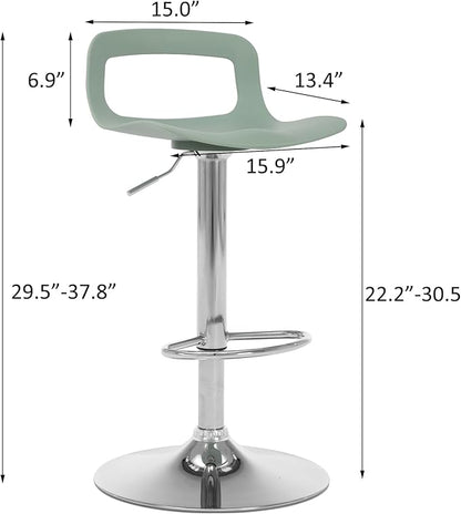 NOBPEINT Contemporary Chrome Air Lift Adjustable Swivel Bar Stool (2 Pieces, ‌Mint Green)