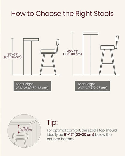 VASAGLE Bar Stools Set of 2, Bar Height Stools with Rattan Back and Metal Legs, 30.1-Inch Tall Counter Chairs, Modern Leather Upholstered Barstools for Kitchen Island Dining Room, Caramel Brown