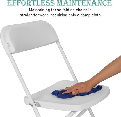 70 Pack Plastic White Folding Chairs, Portable Stackable Commercial Party Folding Chairs with Steel Frame 350lbs for Home Office Outdoor Indoor Office Wedding Party Event