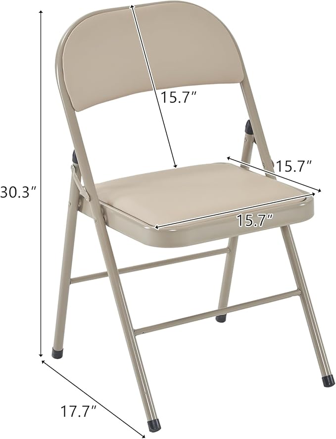 8 Pack Light Brown Folding Chairs with Padded Seats, Portable Foldable Chairs for Indoor and Outdoor, Commercial Seat with Metal Frame for Events Office Wedding Party, 330lbs Capacity