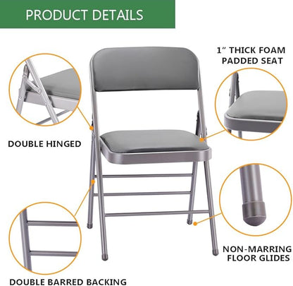 Amazing for less Pack of 2 (Fabric/Vinyl) Steel Frame Metal Foam Padded Folding Chairs (Black, Gray, White) (2-Pack - Vinyl Black)