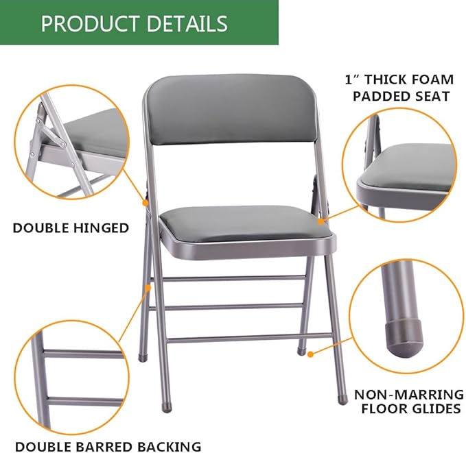 Amazing for less Pack of 2 (Fabric/Vinyl) Steel Frame Metal Foam Padded Folding Chairs (Black, Gray, White) (2-Pack - Fabric White)