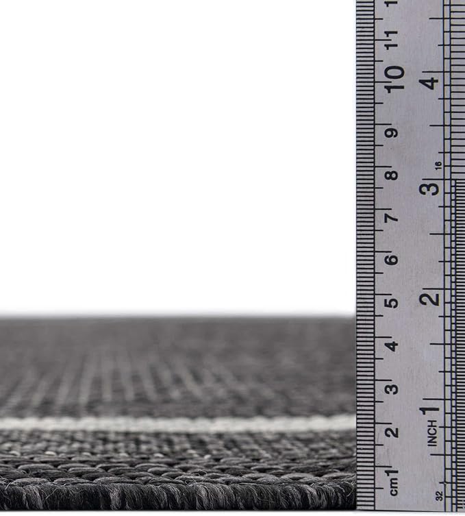 Unique Loom Outdoor Border Collection Area Rug - Soft Border (7' 10" x 10' Rectangle Black/Ivory)