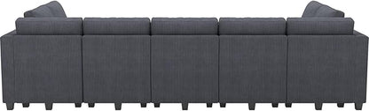 Belffin Large 15 Seat Modular Sectional Sofa with Storage Seat Corduroy Sleeper Sectional Sofa Bed Oversized Convertible Modular Couch for Living Room Dark Grey